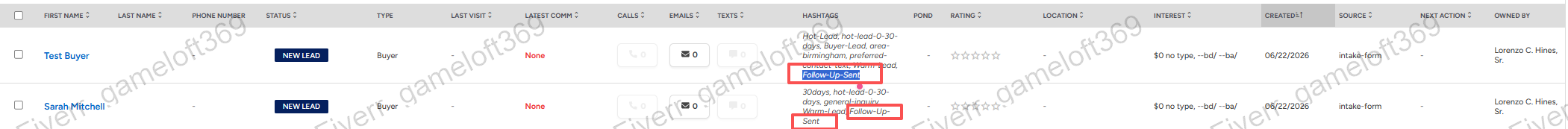 Follow-up tag auto-added in CRM